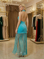 High Neck Fringe Maxi Dress H7057