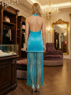 High Neck Fringe Maxi Dress H7057
