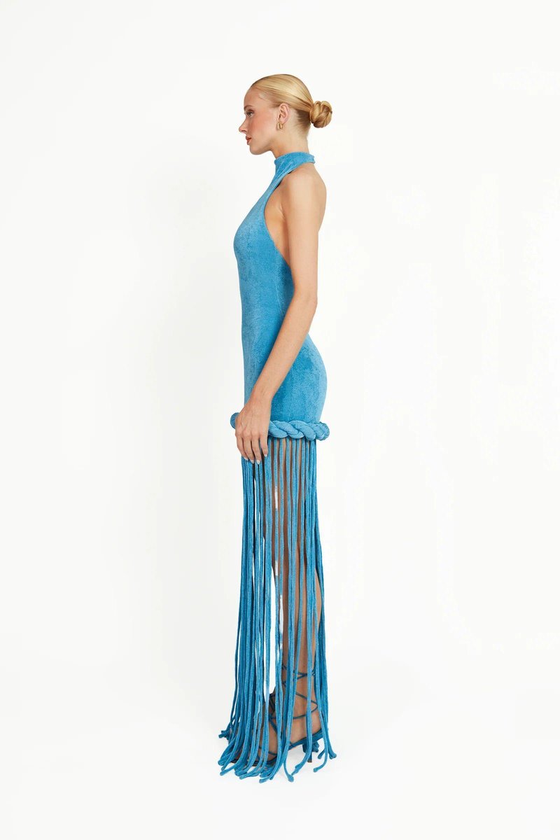 High Neck Fringe Maxi Dress H7057