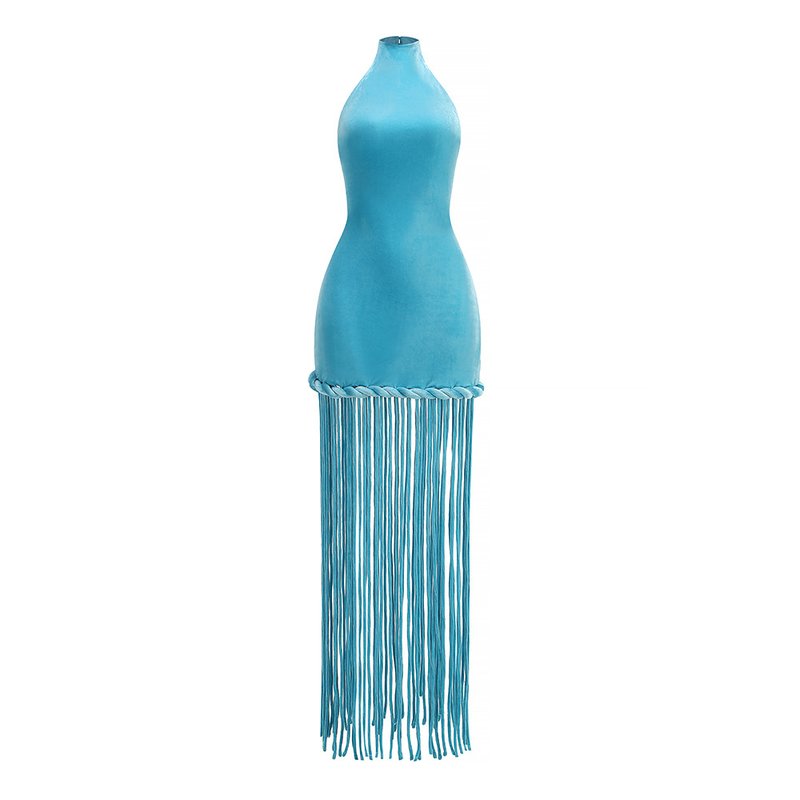 High Neck Fringe Maxi Dress H7057