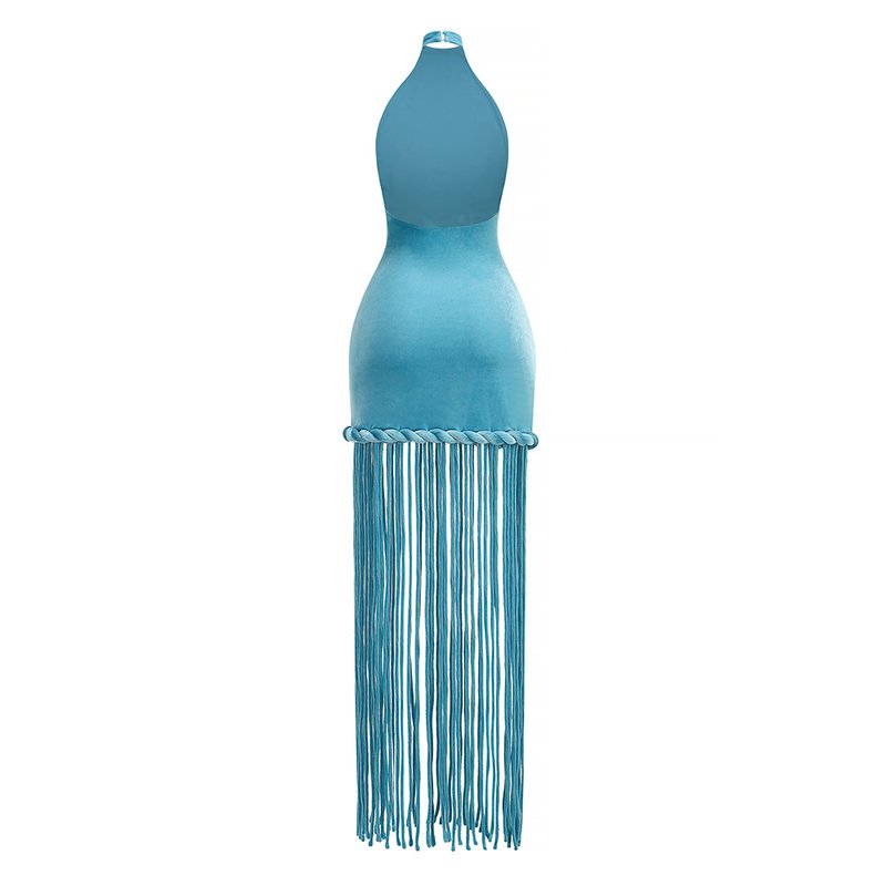 High Neck Fringe Maxi Dress H7057