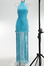 High Neck Fringe Maxi Dress H7057