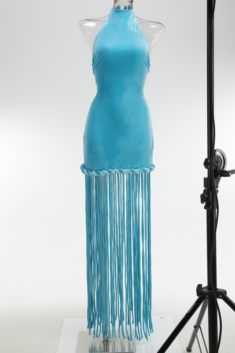 High Neck Fringe Maxi Dress H7057
