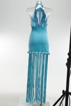 High Neck Fringe Maxi Dress H7057