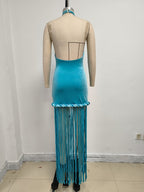 High Neck Fringe Maxi Dress H7057