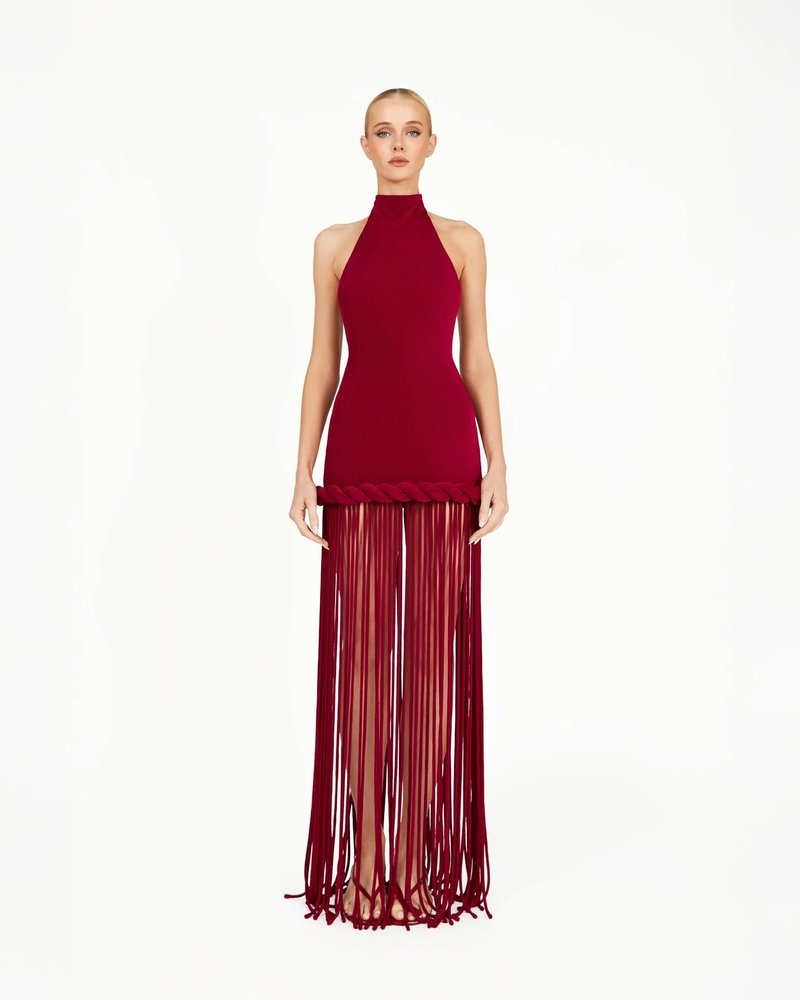 High Neck Fringe Maxi Dress H7057