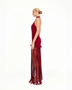 High Neck Fringe Maxi Dress H7057