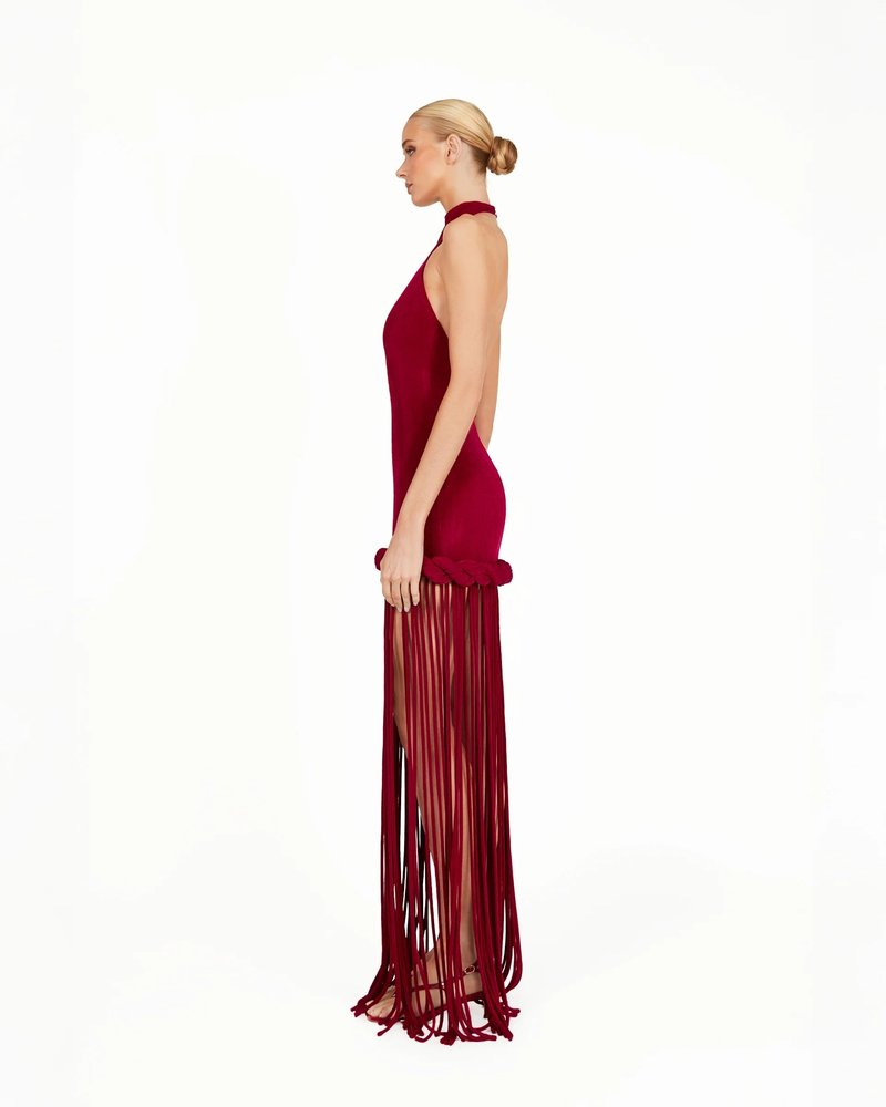 High Neck Fringe Maxi Dress H7057