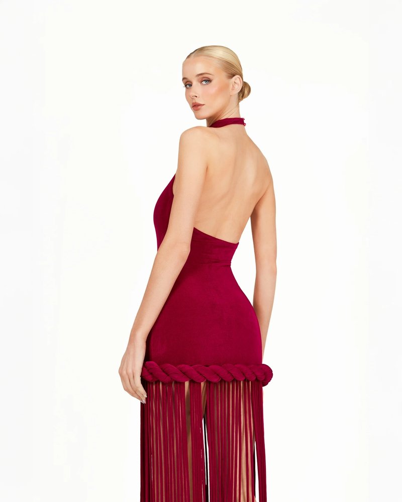 High Neck Fringe Maxi Dress H7057