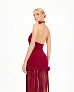 High Neck Fringe Maxi Dress H7057