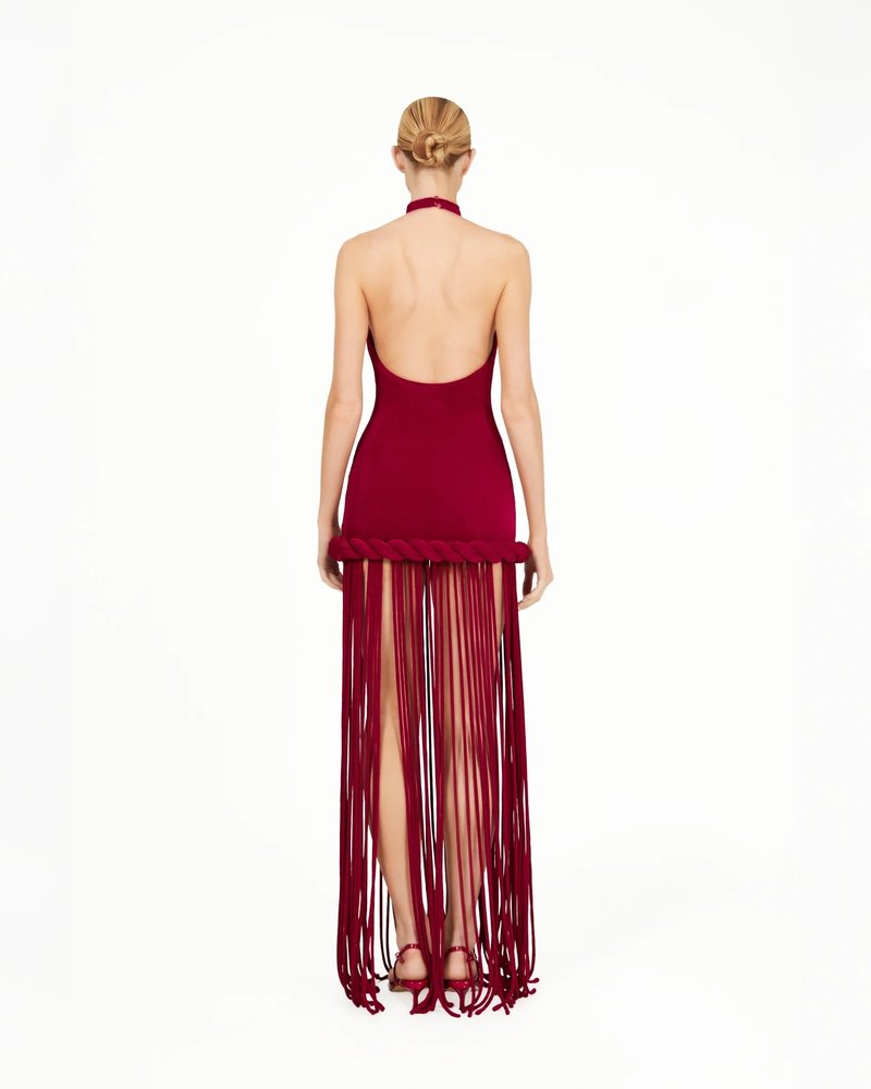 High Neck Fringe Maxi Dress H7057
