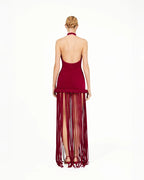 High Neck Fringe Maxi Dress H7057