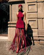 High Neck Fringe Maxi Dress H7057
