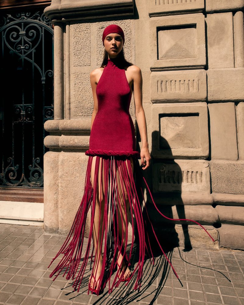 High Neck Fringe Maxi Dress H7057
