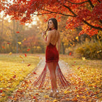 High Neck Fringe Maxi Dress H7057