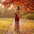 High Neck Fringe Maxi Dress H7057