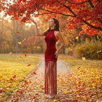 High Neck Fringe Maxi Dress H7057