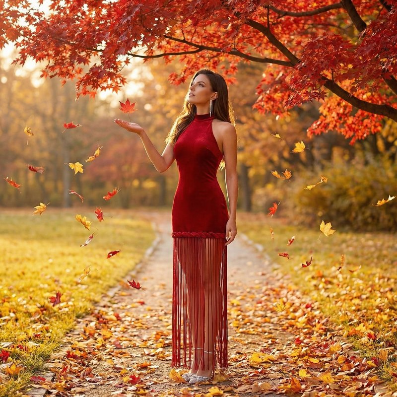 High Neck Fringe Maxi Dress H7057