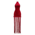 High Neck Fringe Maxi Dress H7057