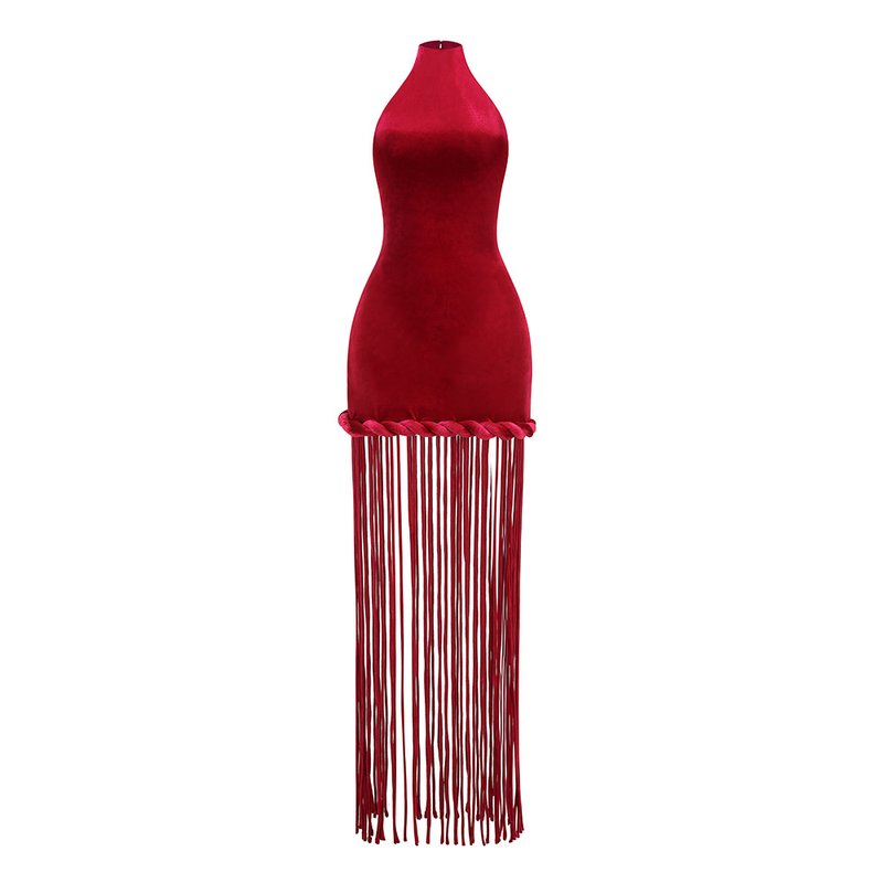 High Neck Fringe Maxi Dress H7057