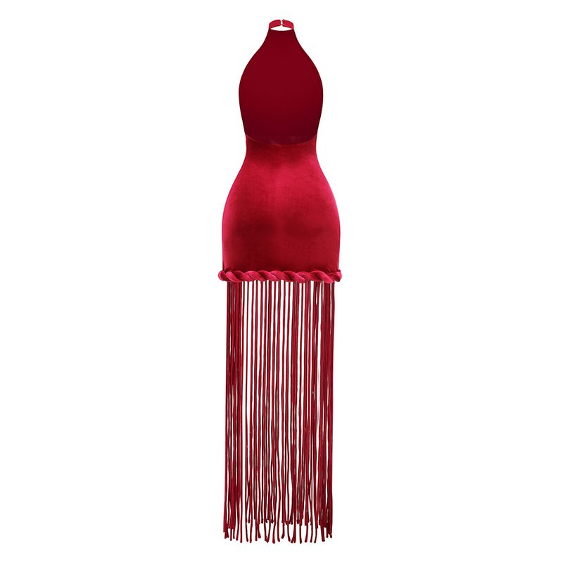 High Neck Fringe Maxi Dress H7057