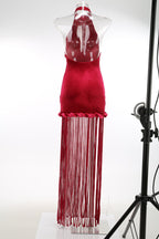 High Neck Fringe Maxi Dress H7057