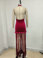 High Neck Fringe Maxi Dress H7057