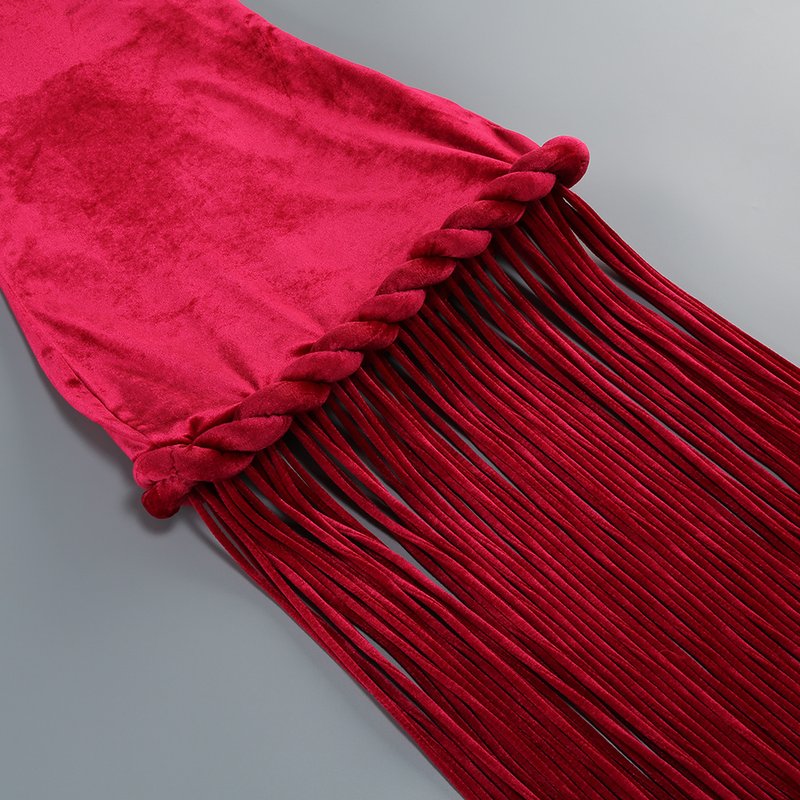 High Neck Fringe Maxi Dress H7057