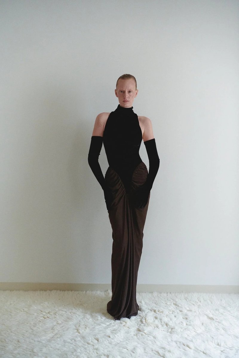 High Neck Halter Ruched Maxi Dress H6716
