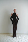 High Neck Halter Ruched Maxi Dress H6716