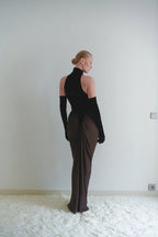 High Neck Halter Ruched Maxi Dress H6716