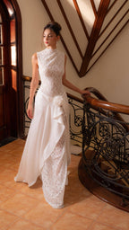 High Neck Lace Sheath Wedding Dress H7034