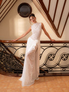 High Neck Lace Sheath Wedding Dress H7034