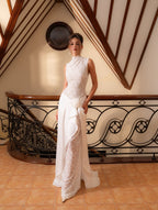 High Neck Lace Sheath Wedding Dress H7034