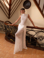 High Neck Lace Sheath Wedding Dress H7034