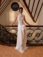 High Neck Lace Sheath Wedding Dress H7034