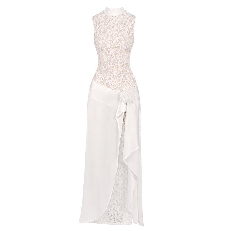High Neck Lace Sheath Wedding Dress H7034
