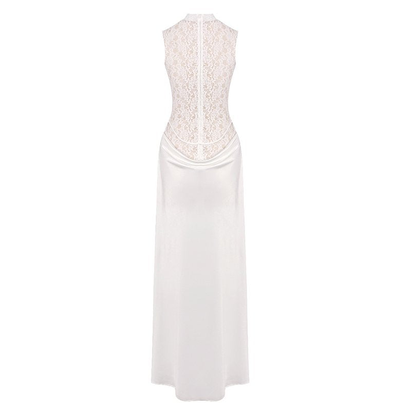 High Neck Lace Sheath Wedding Dress H7034