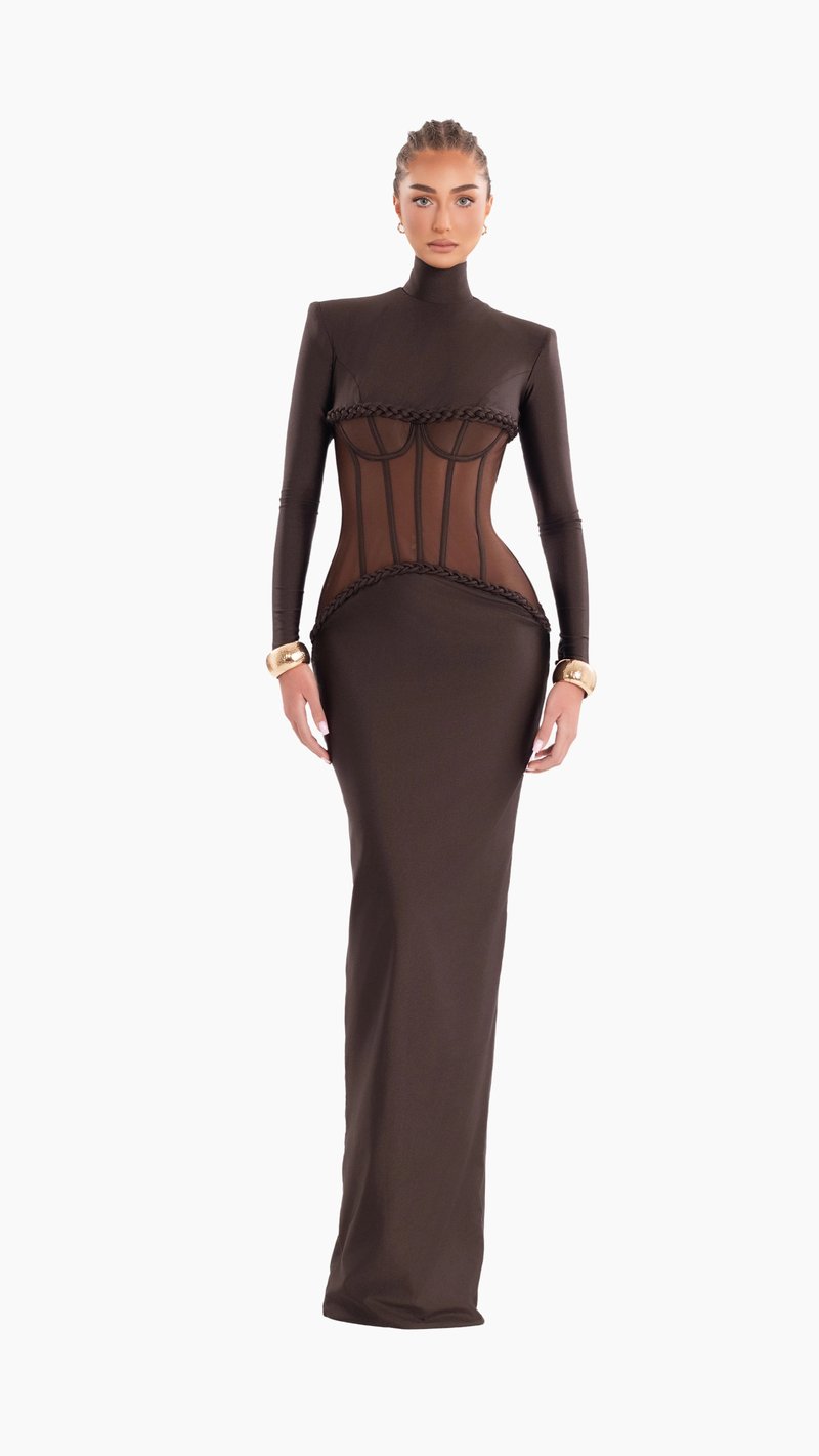 High Neck Mesh Corset Maxi Dress H6882