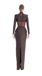 High Neck Mesh Corset Maxi Dress H6882