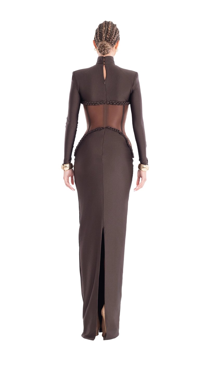 High Neck Mesh Corset Maxi Dress H6882