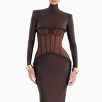 High Neck Mesh Corset Maxi Dress H6882