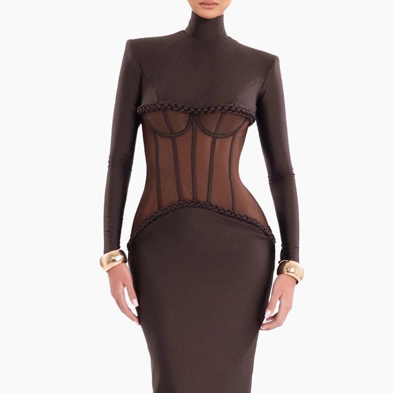 High Neck Mesh Corset Maxi Dress H6882