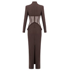 High Neck Mesh Corset Maxi Dress H6882