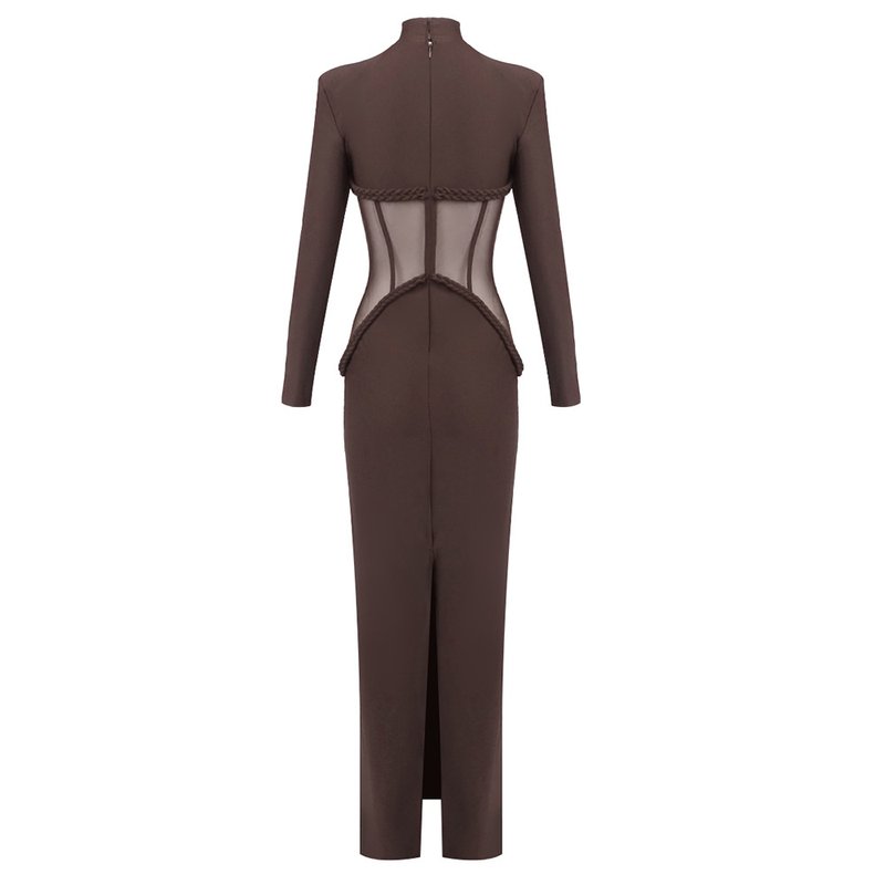 High Neck Mesh Corset Maxi Dress H6882