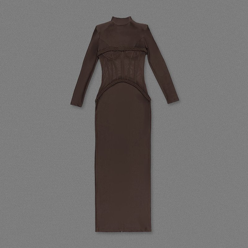 High Neck Mesh Corset Maxi Dress H6882