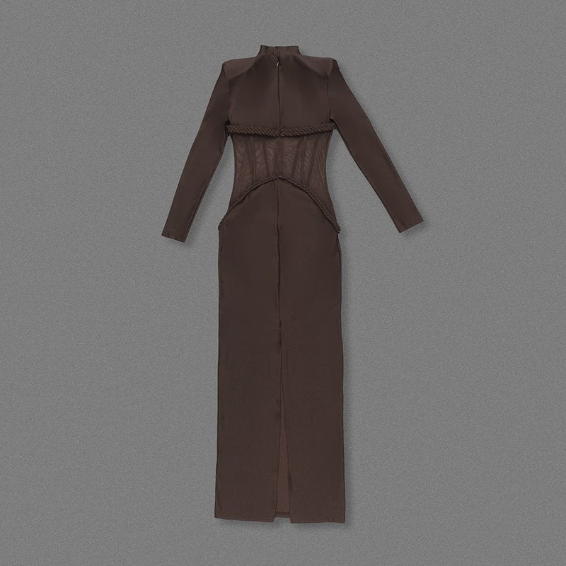 High Neck Mesh Corset Maxi Dress H6882
