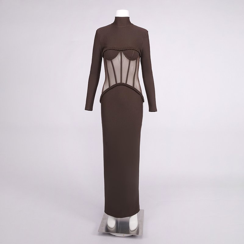 High Neck Mesh Corset Maxi Dress H6882