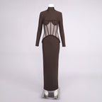High Neck Mesh Corset Maxi Dress H6882