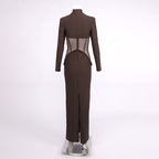 High Neck Mesh Corset Maxi Dress H6882